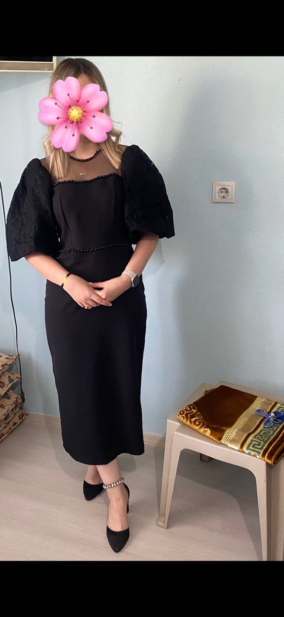 Dantel Detaylı Siyah Uzun Mezuniyet Elbisesi - Görsel 2