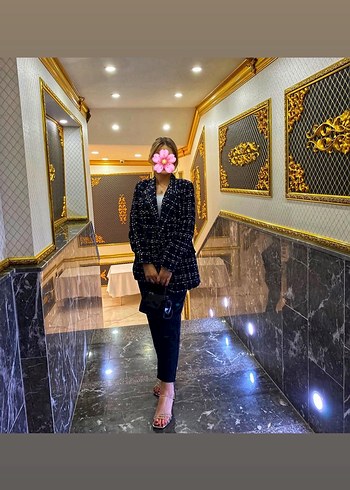 36 Beden Düğmeli Siyah Kareli Midi Blazer