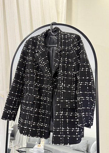 Koton Düğmeli Siyah Kareli Midi Blazer