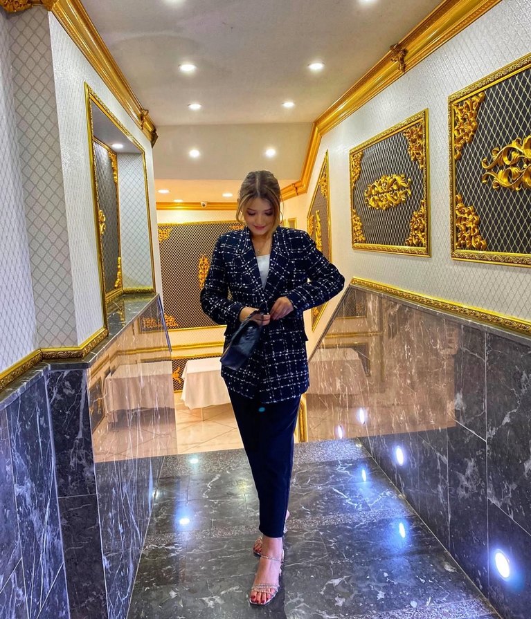 Düğmeli Siyah Kareli Midi Blazer - Görsel 3