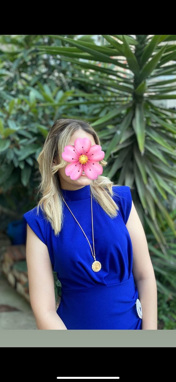 Drapeli Mavi Yüksek Yaka Uzun Elbise - Görsel 2