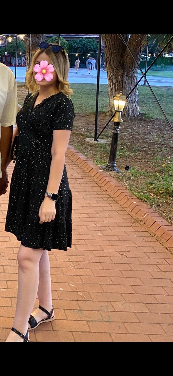 V Yaka Siyah Mini Elbise - Görsel 3