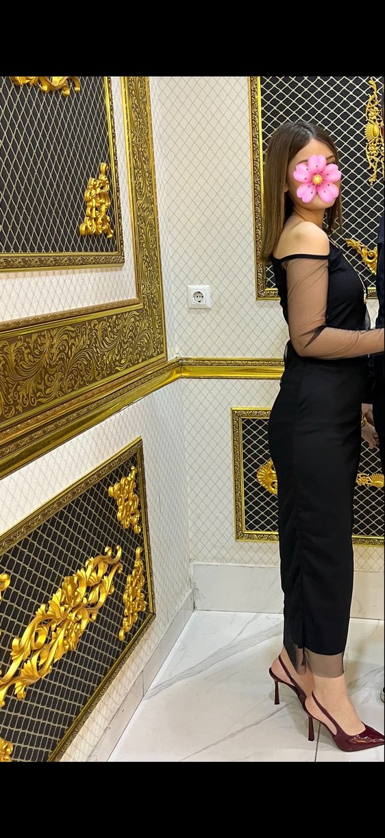 Siyah Drapeli Uzun Kadın Elbise - Görsel 3