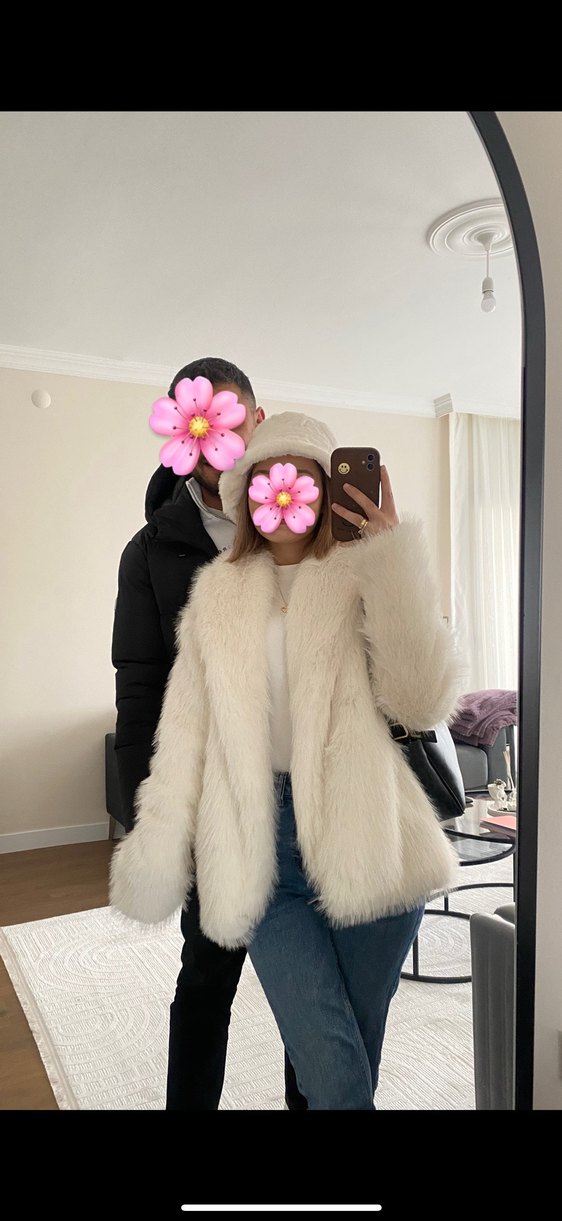 Beyaz Suni Kürk Uzun Kollu Street Wear Ceket - Görsel 2