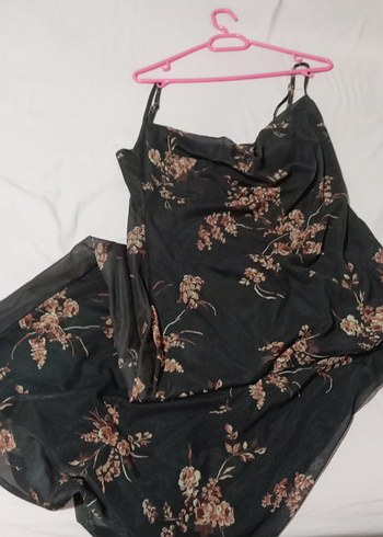 Çiçek Desenli kahve Uzun Bohem Elbise - Görsel 3