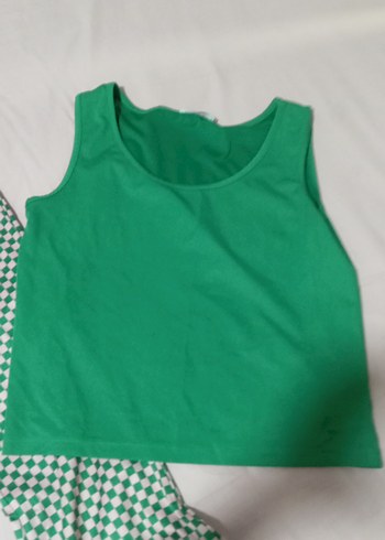 Yeşil Kareli Kadın İspanyol Paça takım - Görsel 3