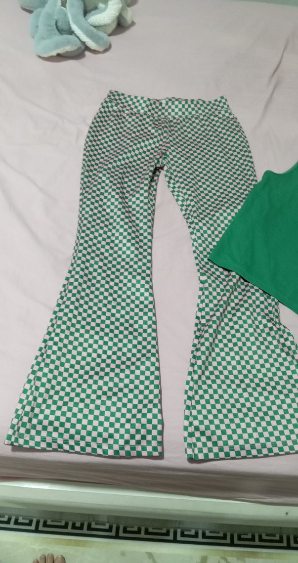 Yeşil Kareli Kadın İspanyol Paça takım - Görsel 2
