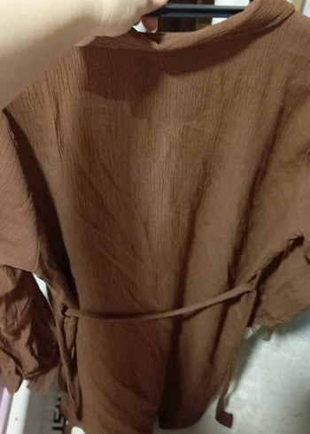 Kadın Kahverengi Keten Uzun Kollu tunik takım - Görsel 3