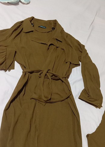 Kadın Kahverengi Keten Uzun Kollu tunik takım - Görsel 4