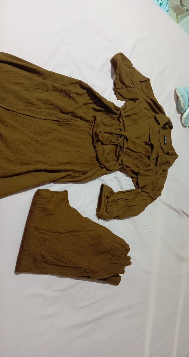 Kadın Kahverengi Keten Uzun Kollu tunik takım - Görsel 2