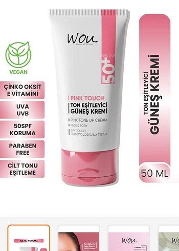 Wou Pink Touch Ton Eşitleyici Güneş Kremi SPF 50+ - Görsel 2