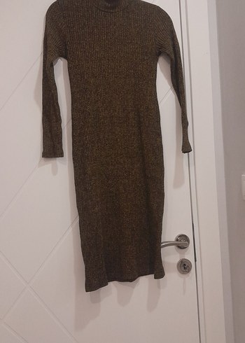 Kahverengi Triko Balıkçı Yaka midi Elbise - Görsel 5