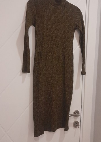 Kahverengi Triko Balıkçı Yaka midi Elbise - Görsel 2