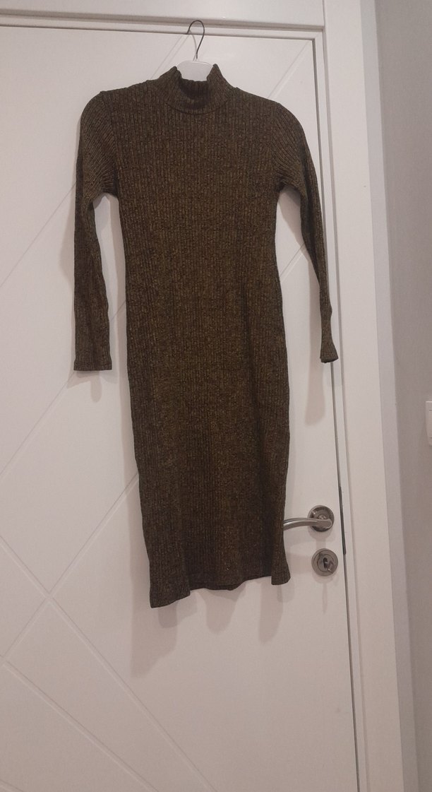 Kahverengi Triko Balıkçı Yaka midi Elbise - Görsel 5