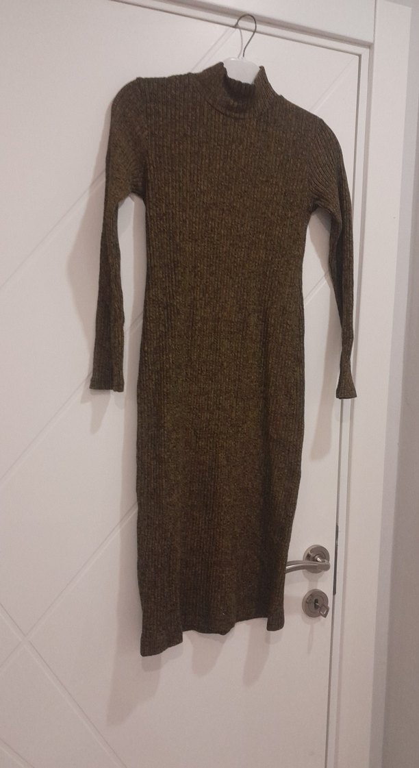 Kahverengi Triko Balıkçı Yaka midi Elbise - Görsel 2