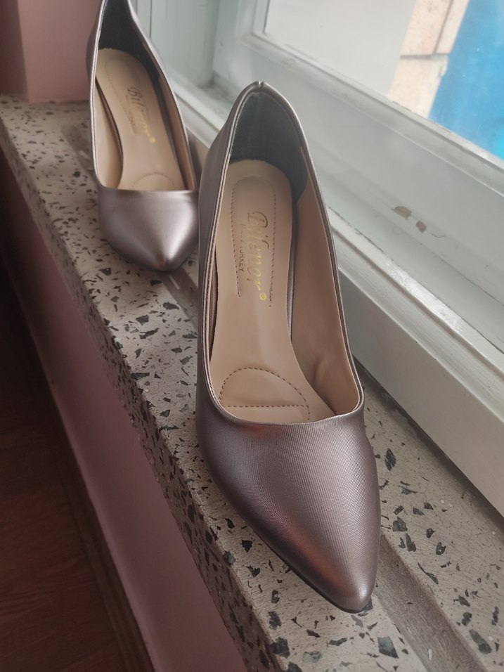 Metalik Gri İnce Topuklu Kadın Ayakkabı - Görsel 2