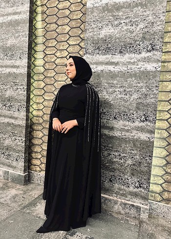 44 Beden Uzun Siyah Gotik Drape Detaylı Elbise