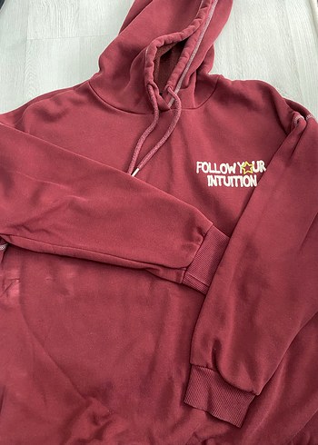 Bordo Kadın Kapüşonlu Sweatshirt