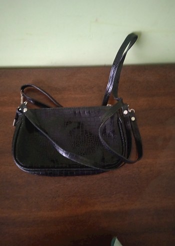 Siyah Yılan Derisi Desenli Deri Kadın Çanta - Görsel 2