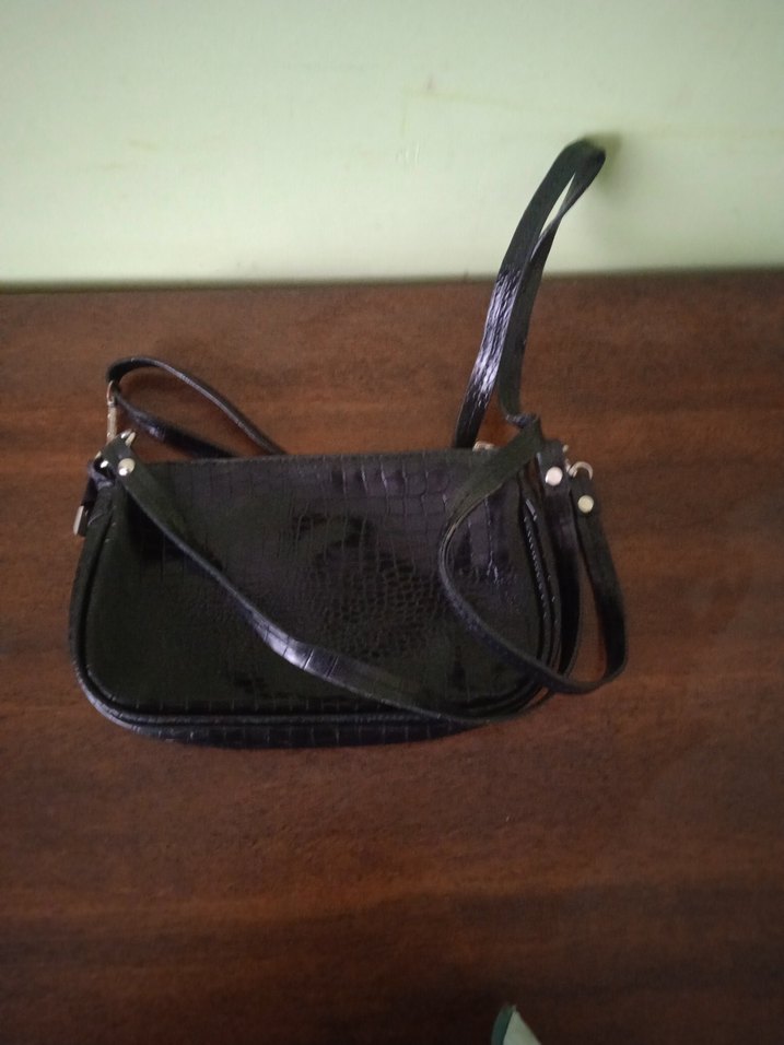 Siyah Yılan Derisi Desenli Deri Kadın Çanta - Görsel 2