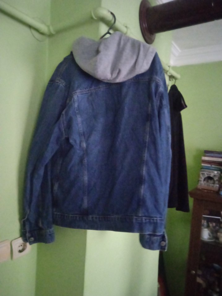 Mavi Jean Ceket Gri Kapüşonlu - Görsel 2