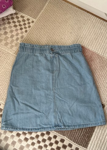 Pastel Mavi Denim Midi Mini Etek