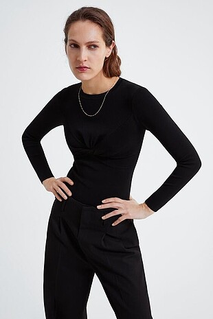 s Beden siyah Renk Zara | Düğümlü Triko Kazak