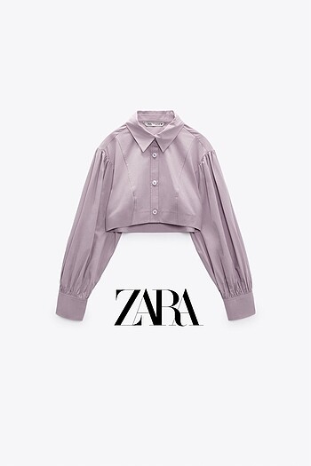 Zara | Lila Crop Model Kısa Poplin Gömlek