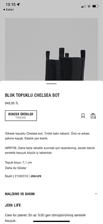 36 Beden Zara | Siyah Blok Topuklu Chelsea Bot