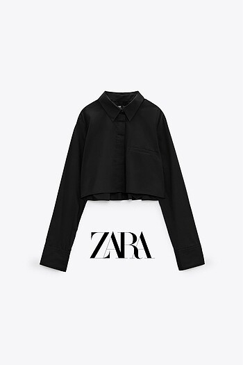 Zara | Siyah Poplin Crop Gömlek