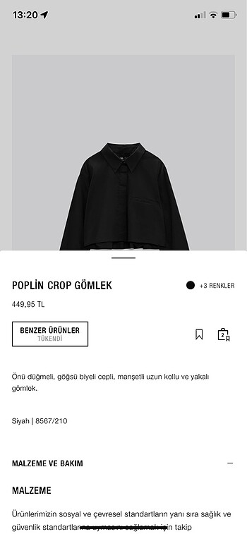 Zara Zara | Siyah Poplin Crop Gömlek