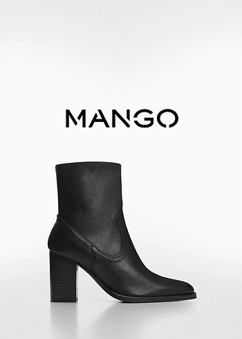 Mango | Siyah Blok Topuk Deri Bot