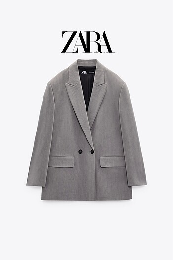 Zara | Gri Marn Kruvaze Oversize Blazer Ceket