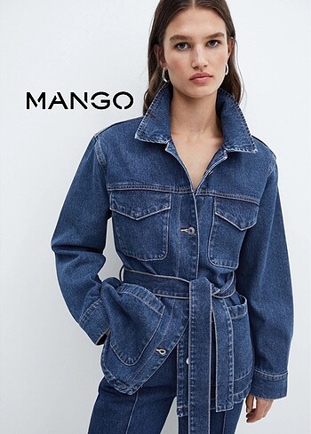 Mango Mango | Mavi Jean Kemerli Denim Kot Ceket Mont