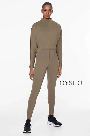 Oysho OYSHO | Neopren Görünümlü Crop Sweatshirt Haki | Vizon Gri