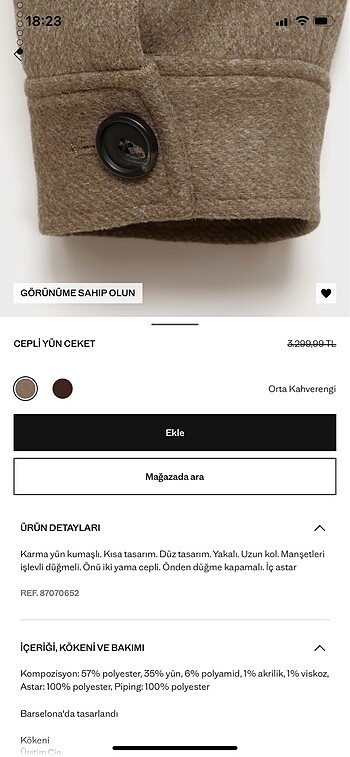 s Beden Mango | Vizon - Orta Kahverengi Cepli Yün Ceket Yakalı