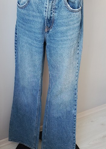 Stradivarius Gri Tonlu Mavi Salaş Midi Kadın Kot Pantolon