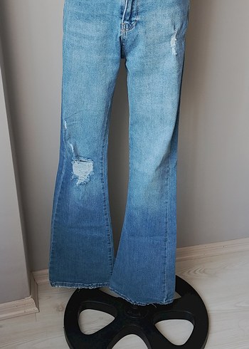 Kadın Mavi Bol Kesim Denim Midi Jean
