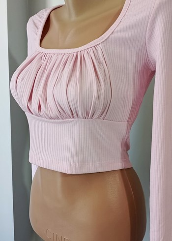 Pembe Pileli Uzun Kollu Kadın Bluz - Görsel 4