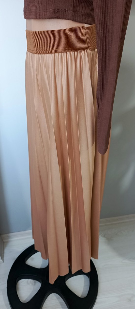 Bej Pileli Kadın Uzun Etek - Görsel 4