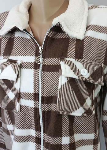 Düğmeli Kareli Kadın Gömlek Ceket - Görsel 3