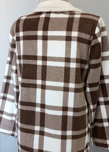 Düğmeli Kareli Kadın Gömlek Ceket - Görsel 5