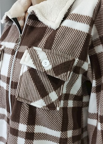 Düğmeli Kareli Kadın Gömlek Ceket - Görsel 4