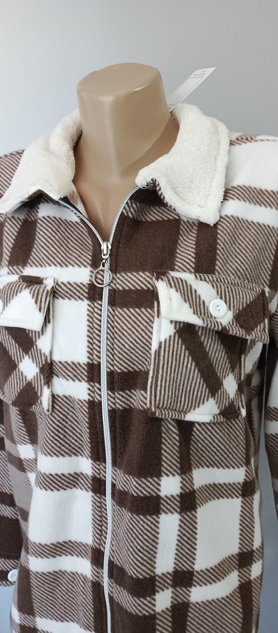 Düğmeli Kareli Kadın Gömlek Ceket - Görsel 3