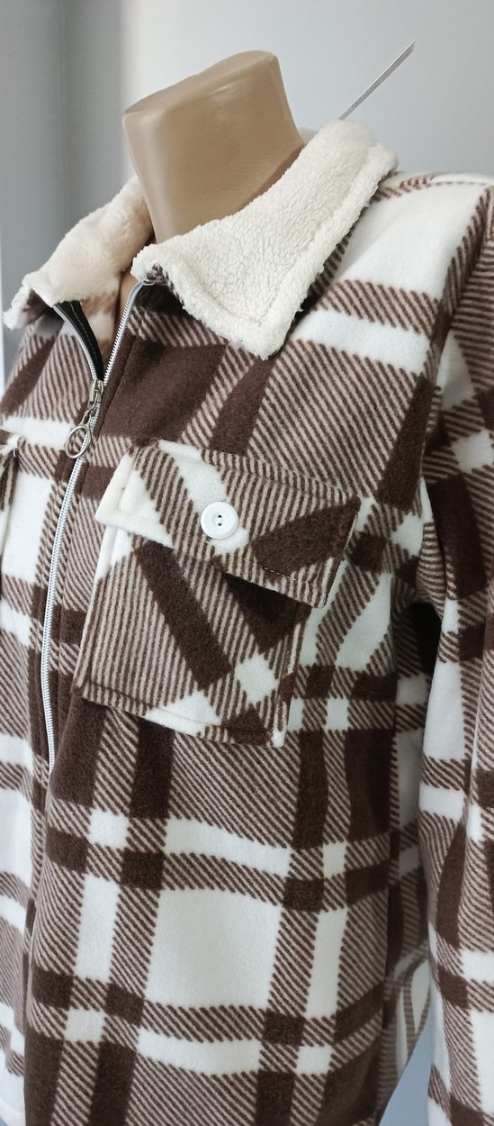 Düğmeli Kareli Kadın Gömlek Ceket - Görsel 4