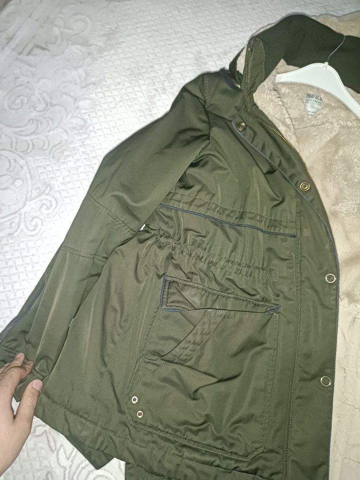 yeşil Kürklü Kadın zara mont - Görsel 3