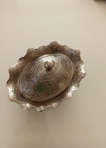 İşlemeli Parlak Kahverengi Dekoratif Tabak - Görsel 2