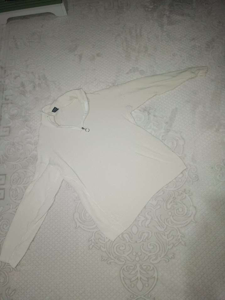 Fermuarlı Beyaz Sweatshirt - Görsel 2