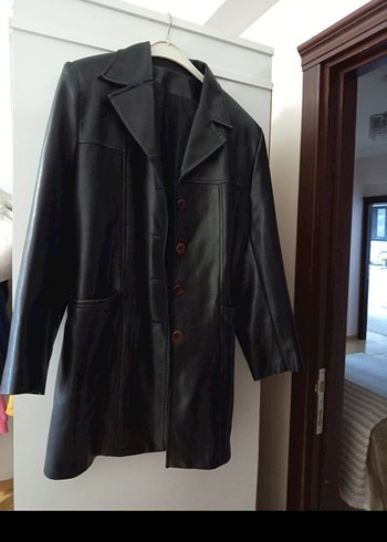 Düğmeli Siyah Deri Kadın Ceket - Görsel 2