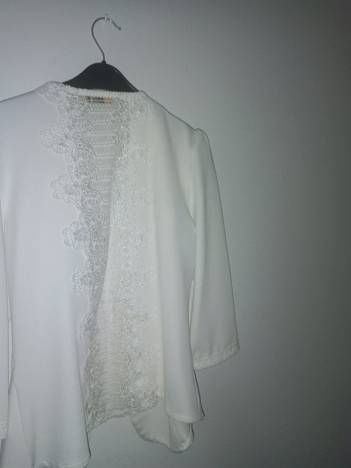 Düğmeli Beyaz Kadın Keten Blazer Ceket - Görsel 2